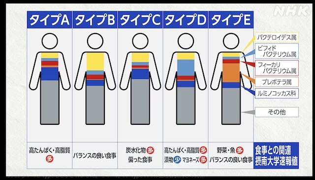 NHK クローズアップ現代「腸内細菌知られざるパワー」より
5タイプ分類表