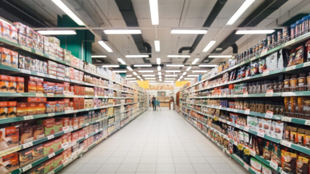 スーパーマーケットの加工食品売り場